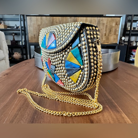 Artisan Nepal Studded Mosaic Colorful Hard Case Bag - Picture 3 of 8